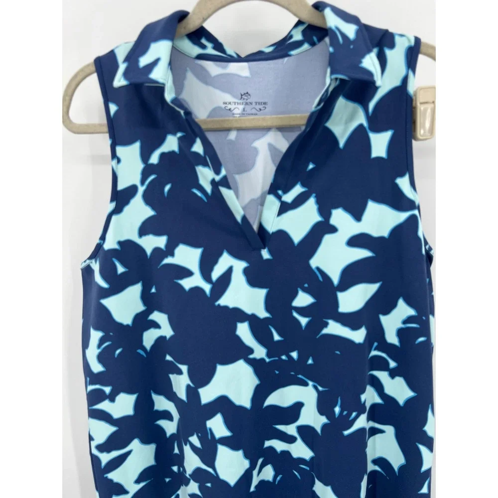 Southern Tide Blue Floral Sleeveless Performance Golf Dress Size Large - Picture 2 of 8